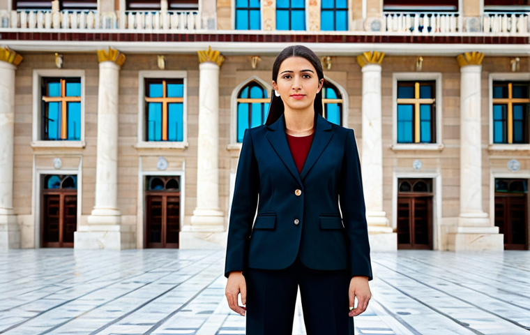 **
"A professional female lawyer in a modest, dark-colored business suit, standing confidently in front of the Adalet Sarayı (Palace of Justice) in Ankara. Appropriate attire, fully clothed, safe for work. Perfect anatomy, correct proportions, natural pose. Professional photography, high quality, realistic."
**