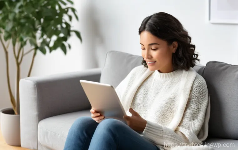 로봇 심리상담의 정서적 지지 시스템 - **Prompt:** A young adult, in their mid-20s, sits comfortably on a plush, modern sofa in a brightly ...