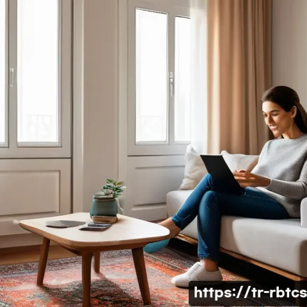로봇 심리상담의 비용 효율성 분석 - A cozy modern living room scene in a Turkish suburban home, showing a middle-aged woman comfortably ...