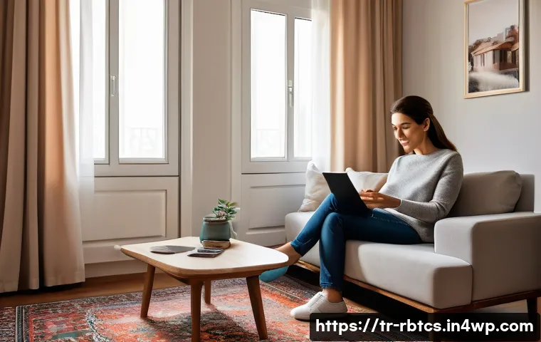 로봇 심리상담의 비용 효율성 분석 - A cozy modern living room scene in a Turkish suburban home, showing a middle-aged woman comfortably ...
