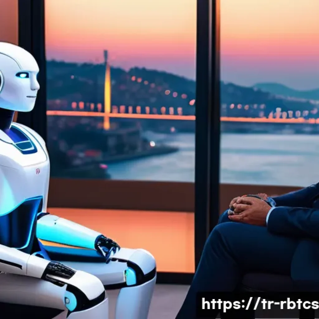 로봇 심리상담의 인식 변화 과정 - A futuristic therapy room in Istanbul with a sleek humanoid robot psychologist sitting across from a...
