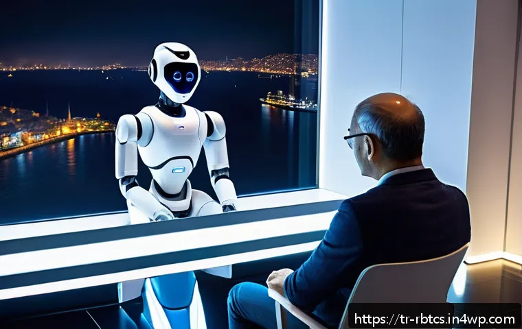 로봇 심리상담의 혁신적인 치료 기법 - A futuristic therapy room in Istanbul featuring a humanoid robot therapist with a friendly, empathet...