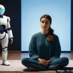 Home 23 로봇 심리상담의 고객 맞춤형 솔루션 개발 - A modern therapy session scene featuring a young Turkish adult woman sitting comfortably in a cozy, ...